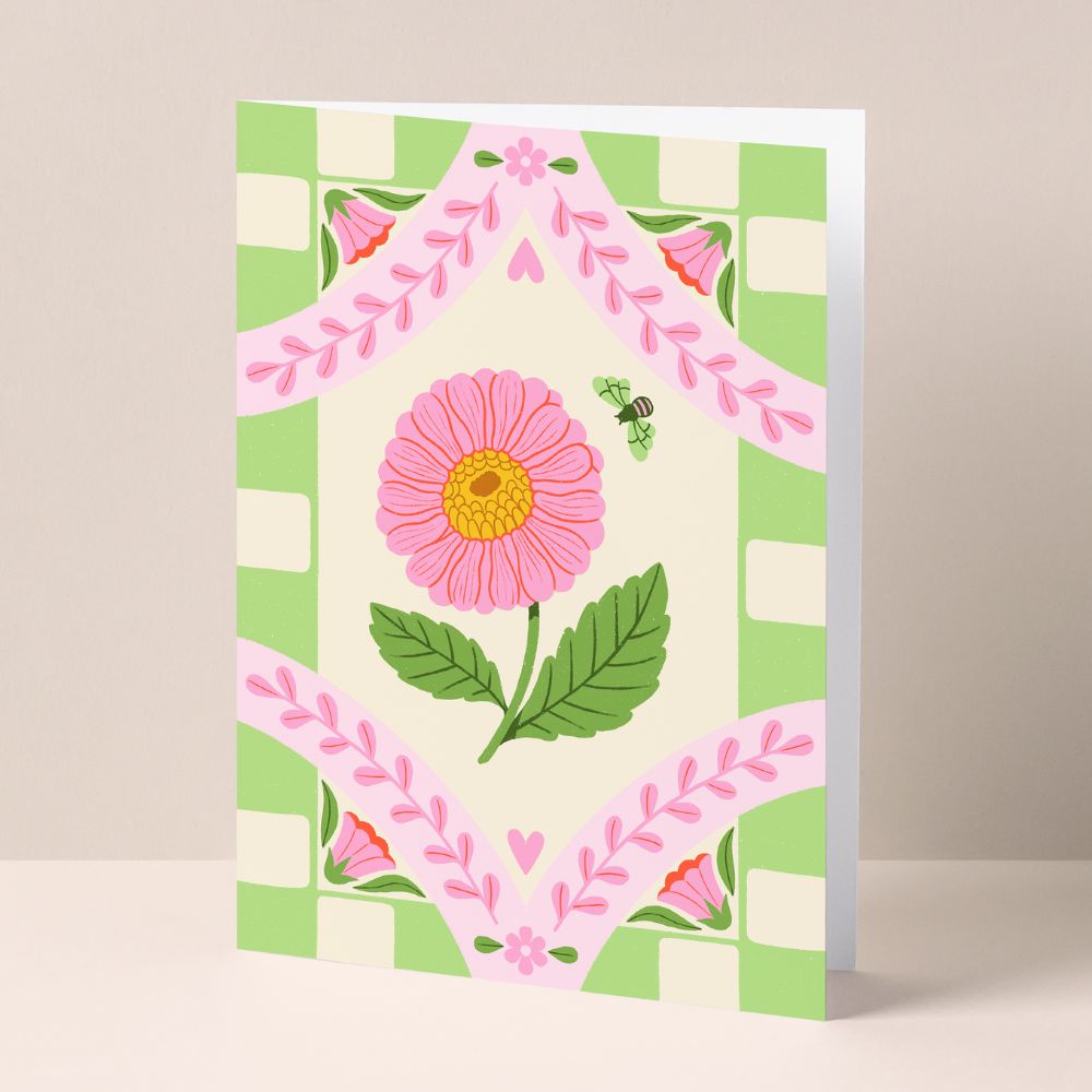 Pink and Green Floral Greeting Card