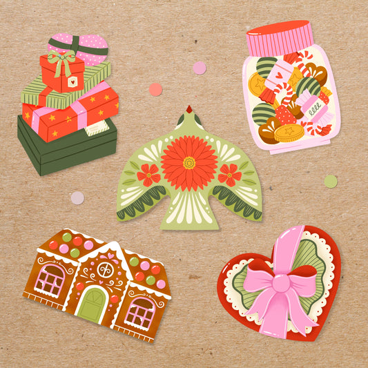 Christmas Gift tags - Set of 5 illustrated holiday tags