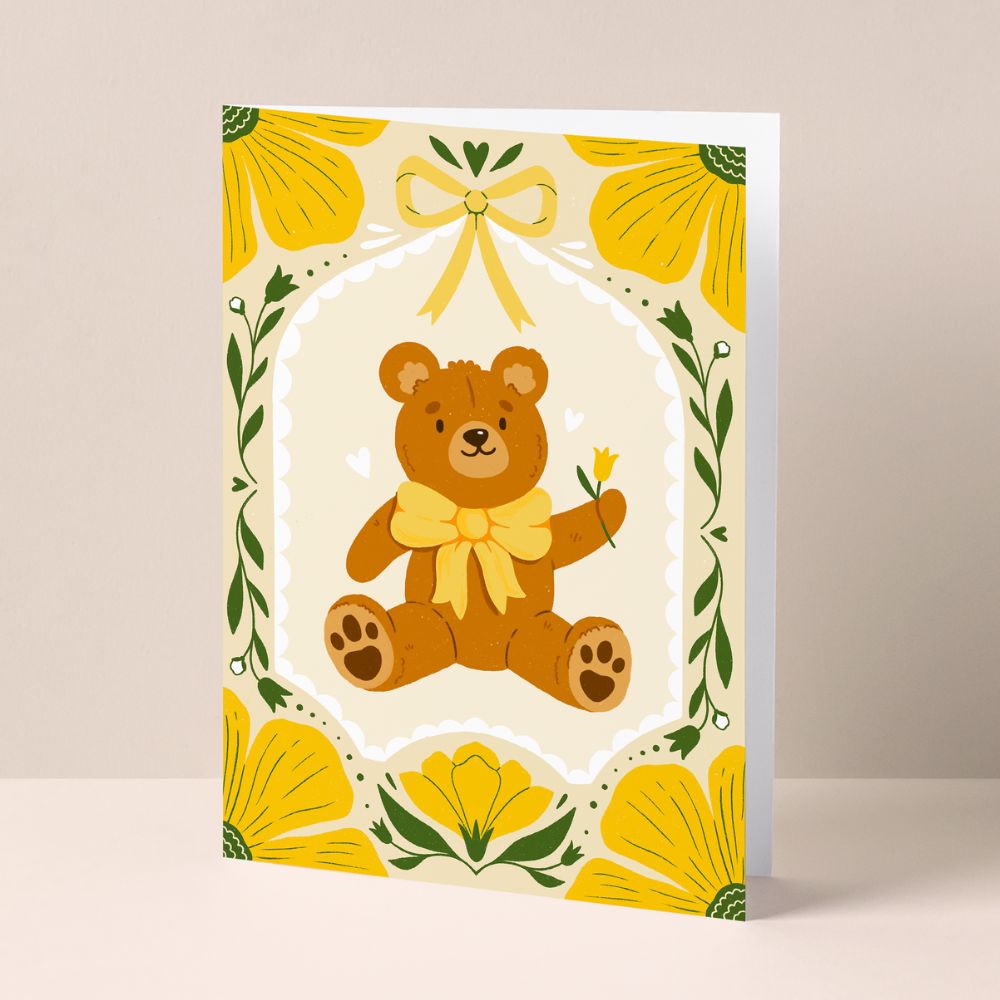 New baby greeting card with a cute bear