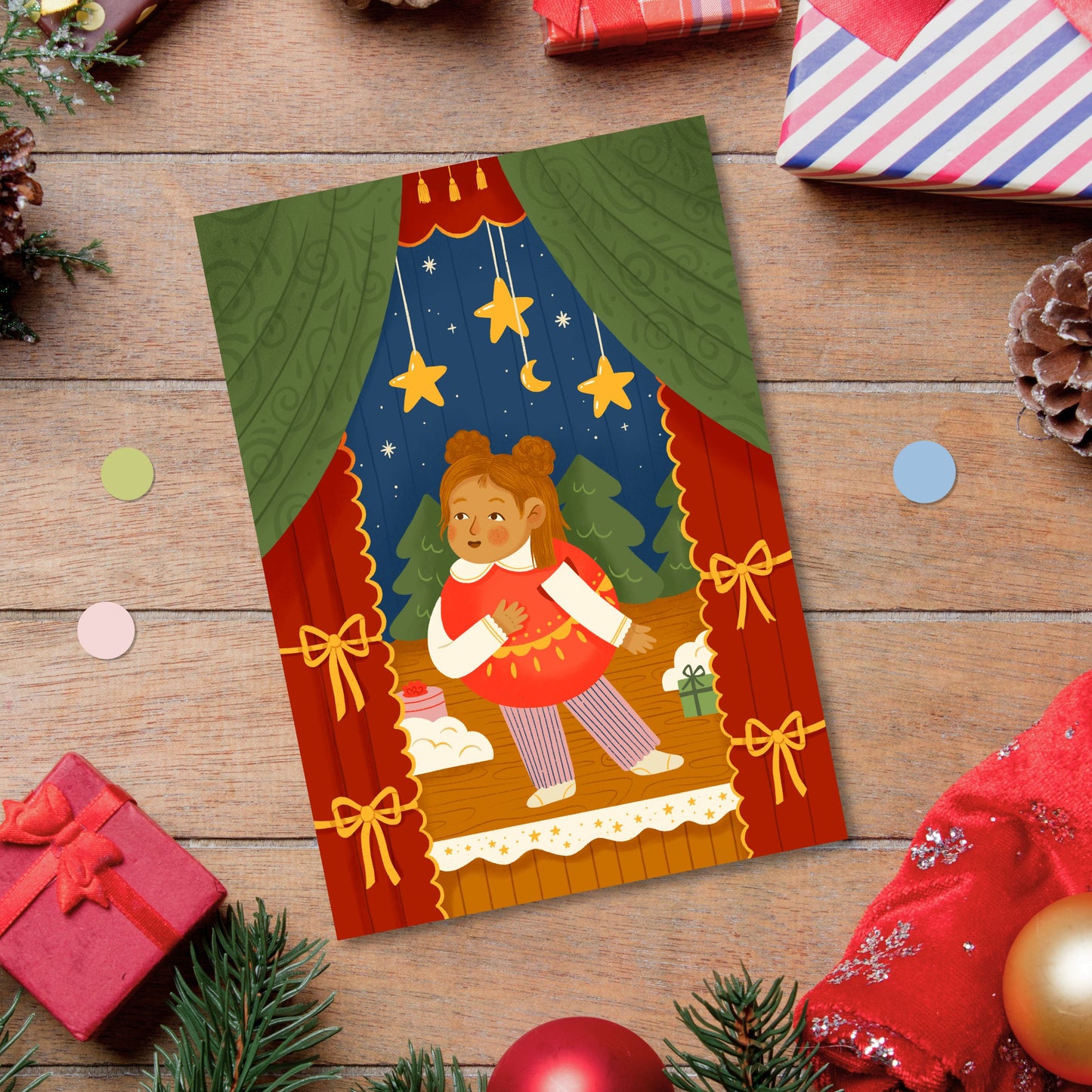 Christmas celebration greetings card - illustrated novelty card
