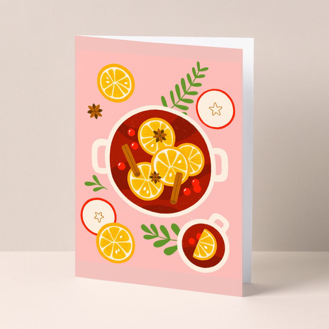 Greeting card with cosy mulled wine