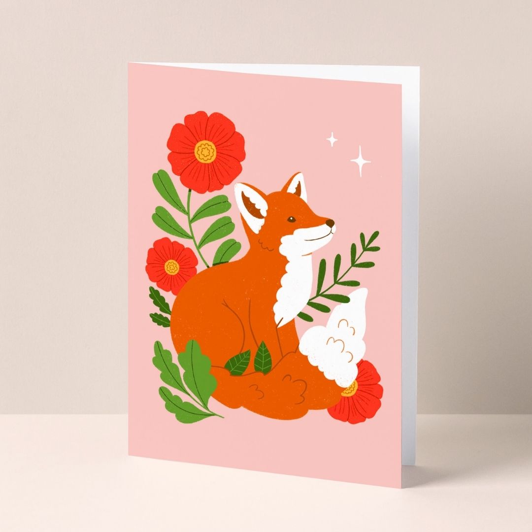 Winter Fox and Florals Greeting Card