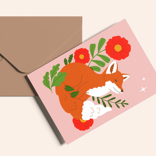 Winter Fox and Florals Greeting Card