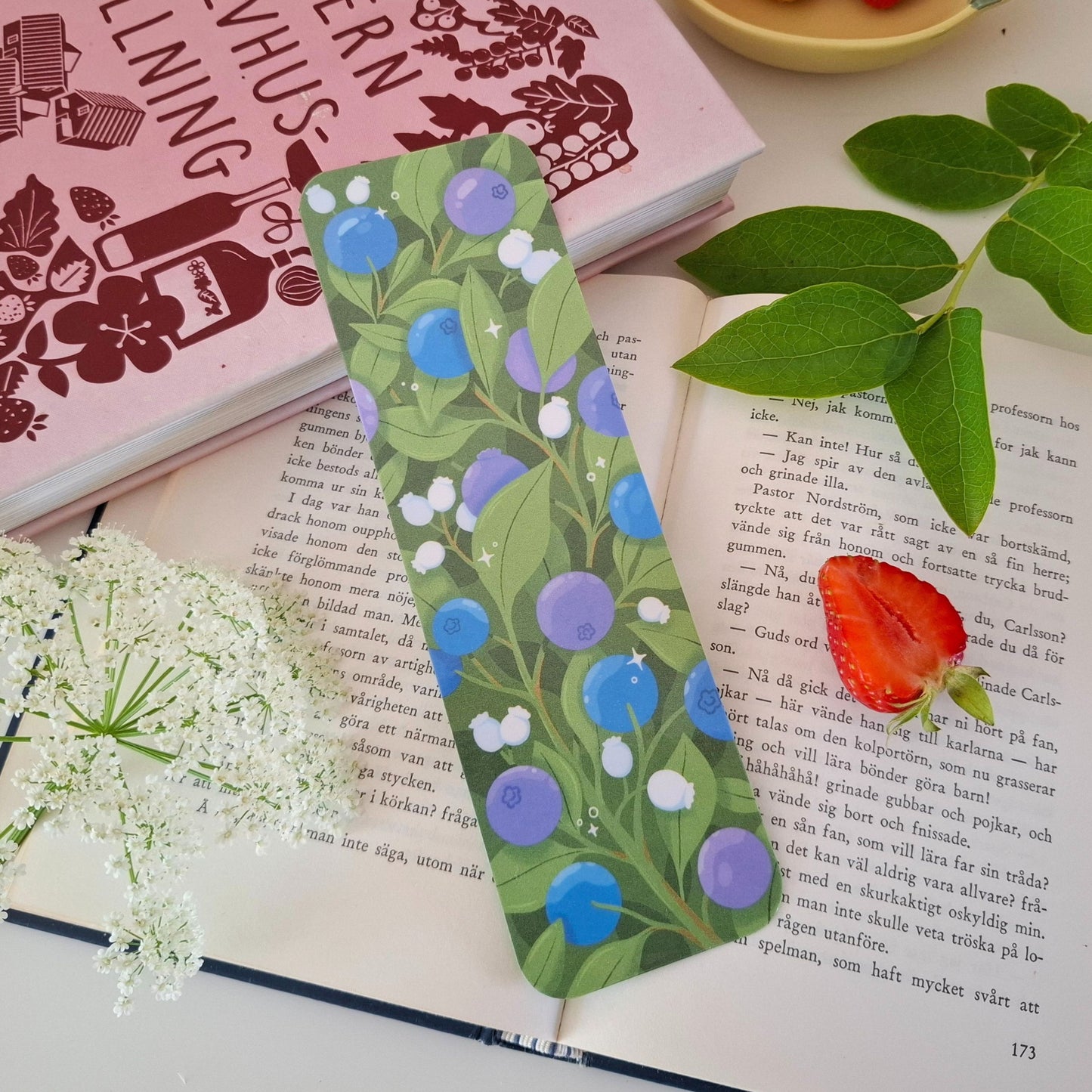 Blueberries and sparkles bookmark