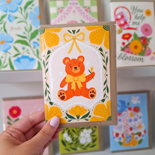 New baby greeting card with a cute bear