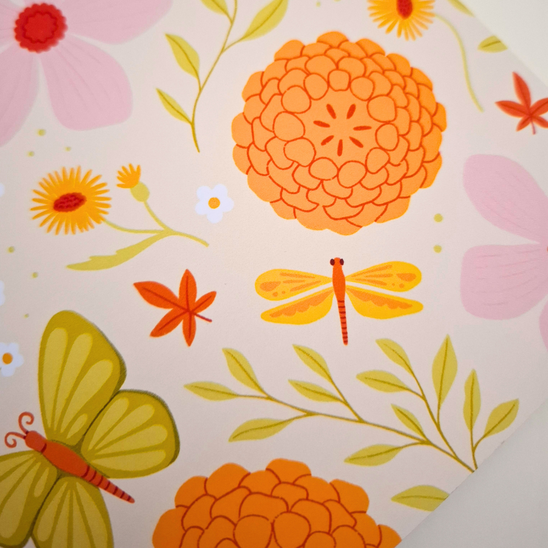 Illustrated notebook set with flowers and butterflies, hand sewn A5 and A6 set