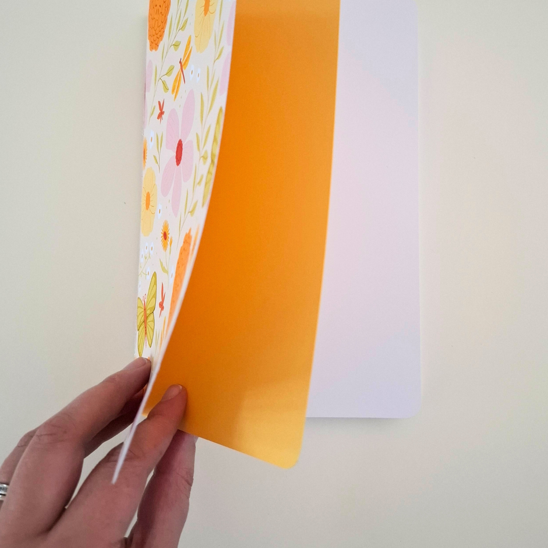 Illustrated notebook set with flowers and butterflies, hand sewn A5 and A6 set